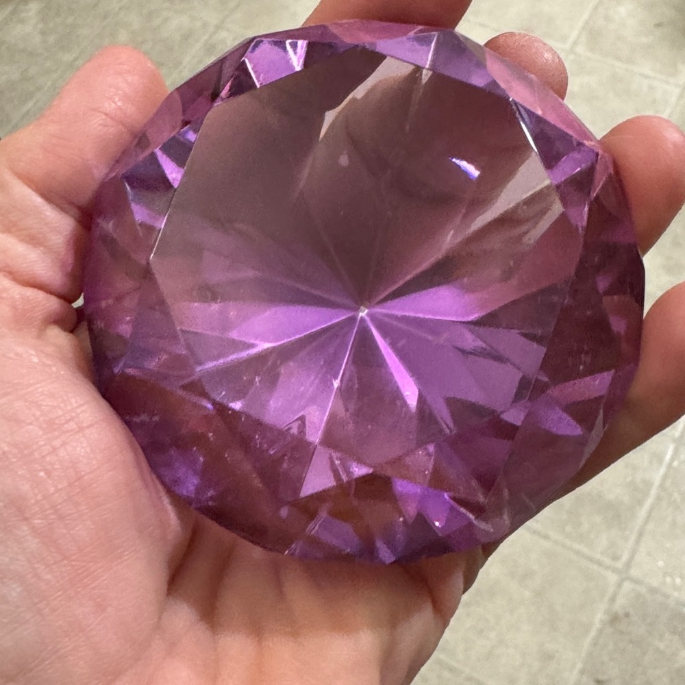 Vintage Crystal Paperweight Purple Crystal Glass 3.25" Diamond cut - Picture 3 of 3